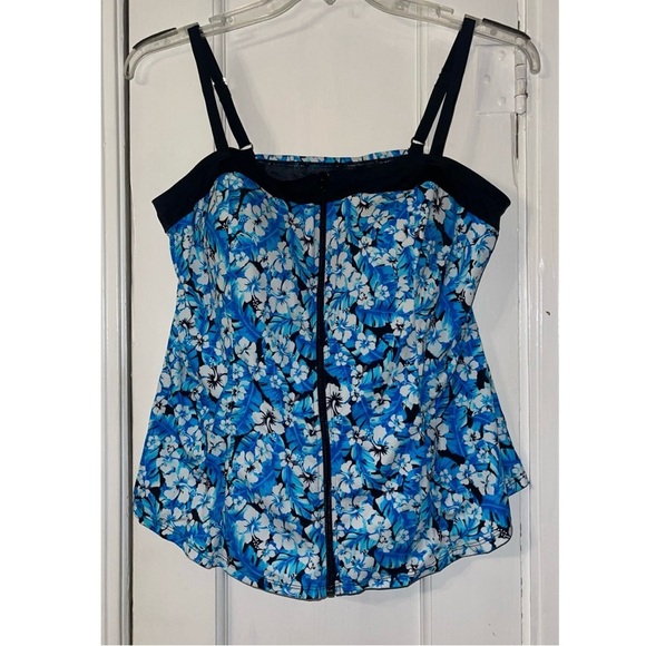 NWOT Fit 4 U zip front floral blueTankini - Picture 1 of 3